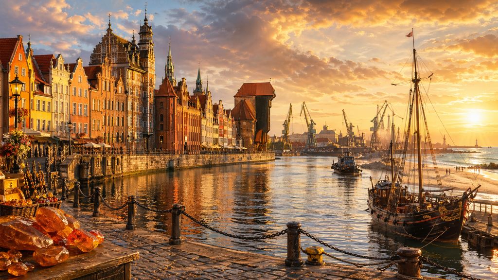 Gdańsk kao baltička luka jantara, povijesti, brodogradilišta i šetnji uz Motławu