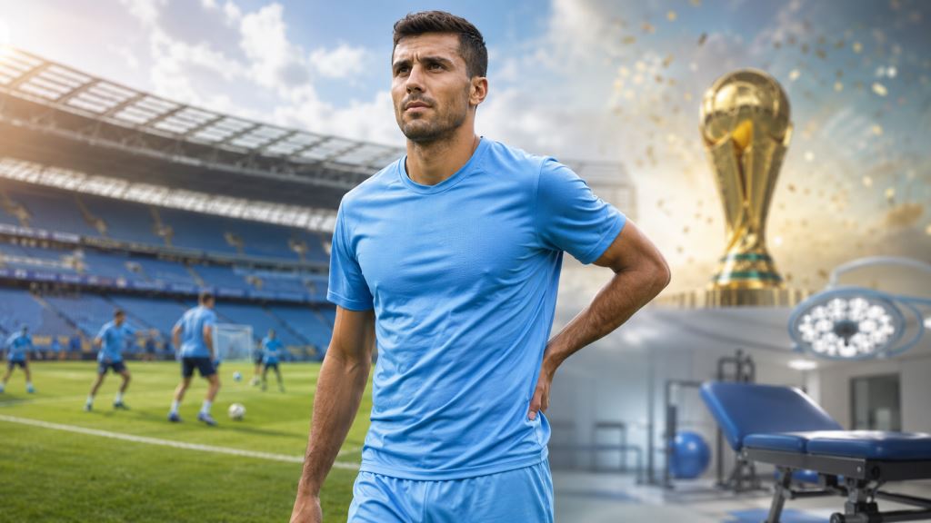 ilustración con IA: Rodri estará de baja tras una operación de espalda y Manchester City prepara la temporada sin su eje