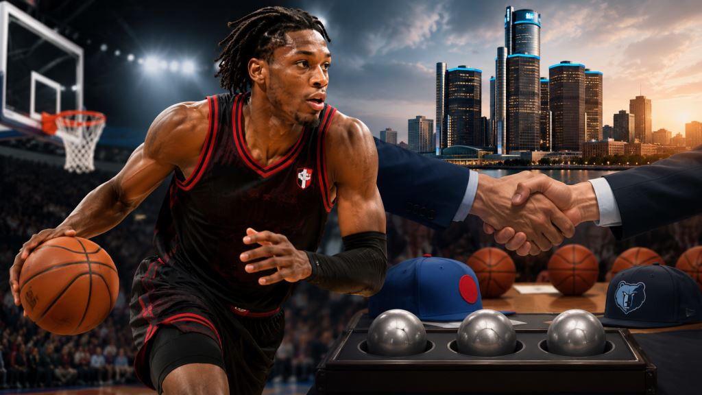 KI-Illustration: Detroit Pistons holen Ebuka Okorie im NBA Draft nach Trade nach oben als neue Hilfe für Cade Cunningham