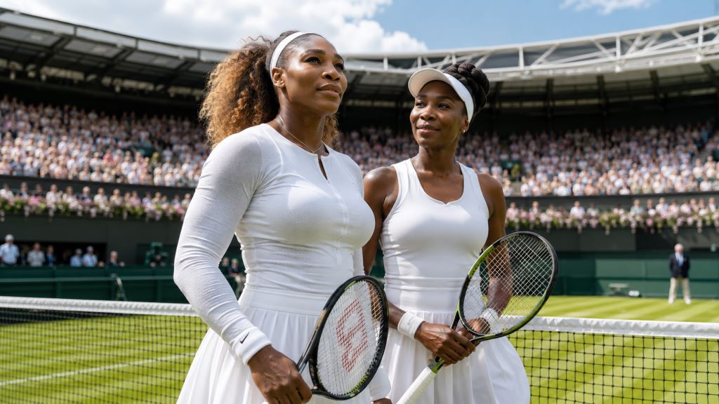 KI-Illustration: Venus und Serena Williams zurück in Wimbledon, Schwestern feiern Doppel-Comeback und Einzel-Rückkehr