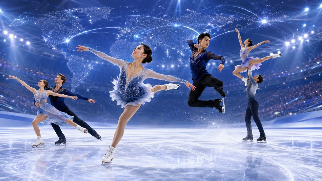KI-Illustration: ISU Grand Prix 2026/27 mit Olympiasiegern, Weltstars und dem Finale in Chongqing