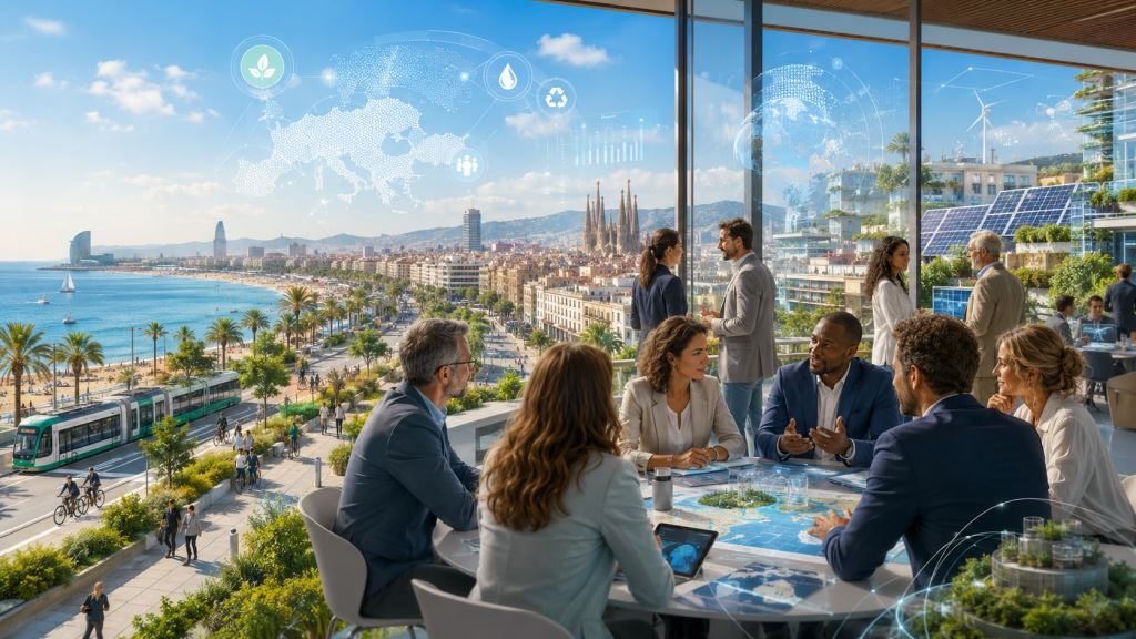 ilustración con IA: III MED Sustainable Tourism Convention en Barcelona el 18 y 19 de junio sobre turismo sostenible mediterráneo