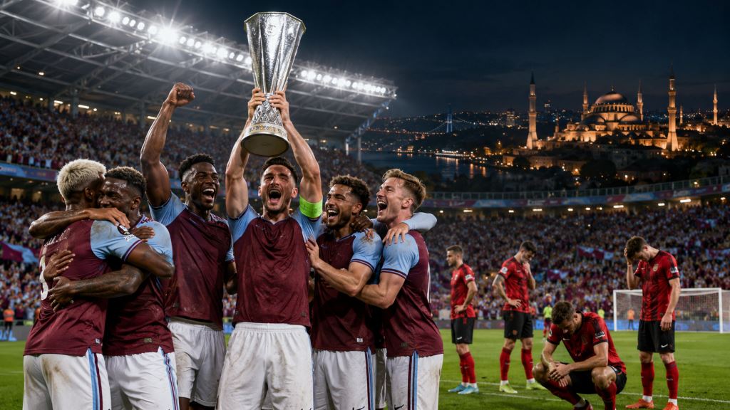 Trofej Aston Ville u Europskoj ligi nakon pobjede 3:0 protiv Freiburga u finalu na Beşiktaş Parku