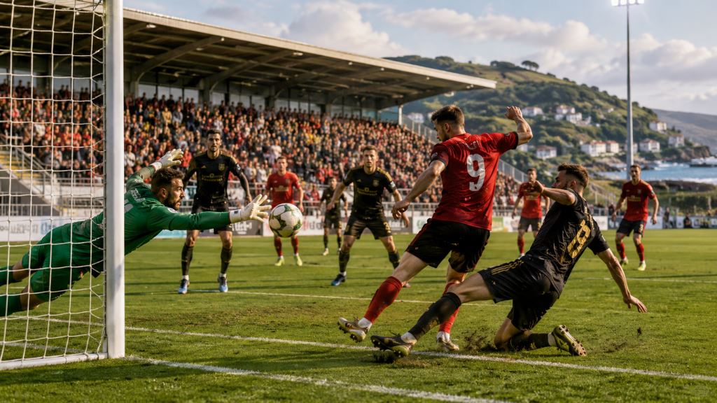 AI illustration: Connah's Quay and Ballkani draw 0-0 in Wales before decisive Conference League return leg in Pristina