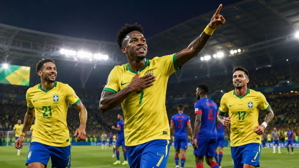 KI-Illustration: Brasilien 3:0 gegen Haiti in Philadelphia: Cunha und Vinícius sichern wichtigen WM-2026-Sieg in Gruppe C