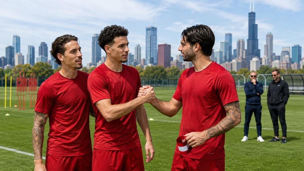 KI-Illustration: Jones und Szoboszlai versöhnen sich in Chicago, während Inter Liverpool wegen eines Transfers unter Druck setzt