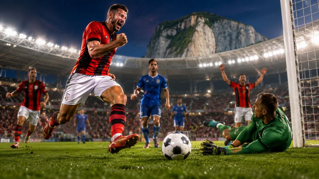 ilustración con IA: Lincoln Red Imps vence 3-1 a Inter Club d'Escaldes en la primera ronda previa de la Champions en Gibraltar