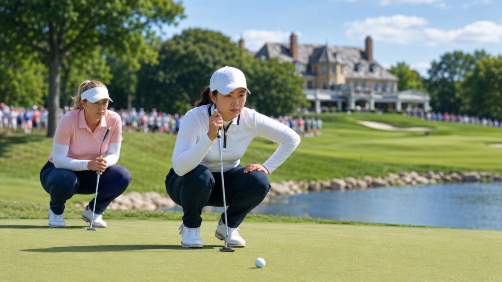 AI ilustracija: Minimalno vodstvo Haeran Ryu na KPMG Women’s PGA Championshipu 2026 i prijetnja Brooke Henderson u Hazeltineu