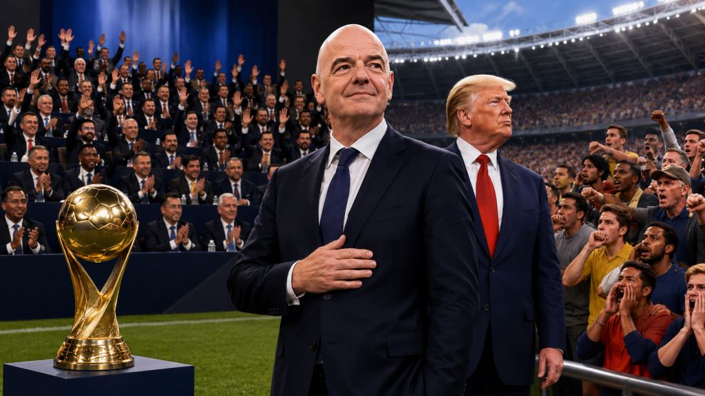 ilustración con IA: Infantino, ante una reelección casi segura en la FIFA pese a los abucheos, Trump y las críticas internas