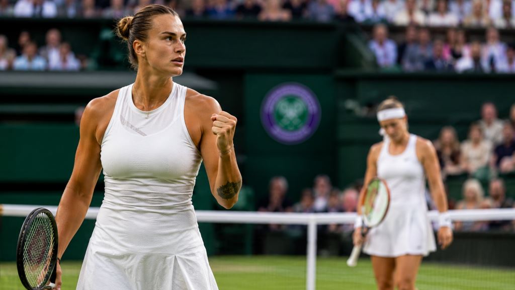illustration IA: Sabalenka écarte Ostapenko en deux sets et s'offre un grand duel à Wimbledon contre Naomi Osaka en huitième de finale