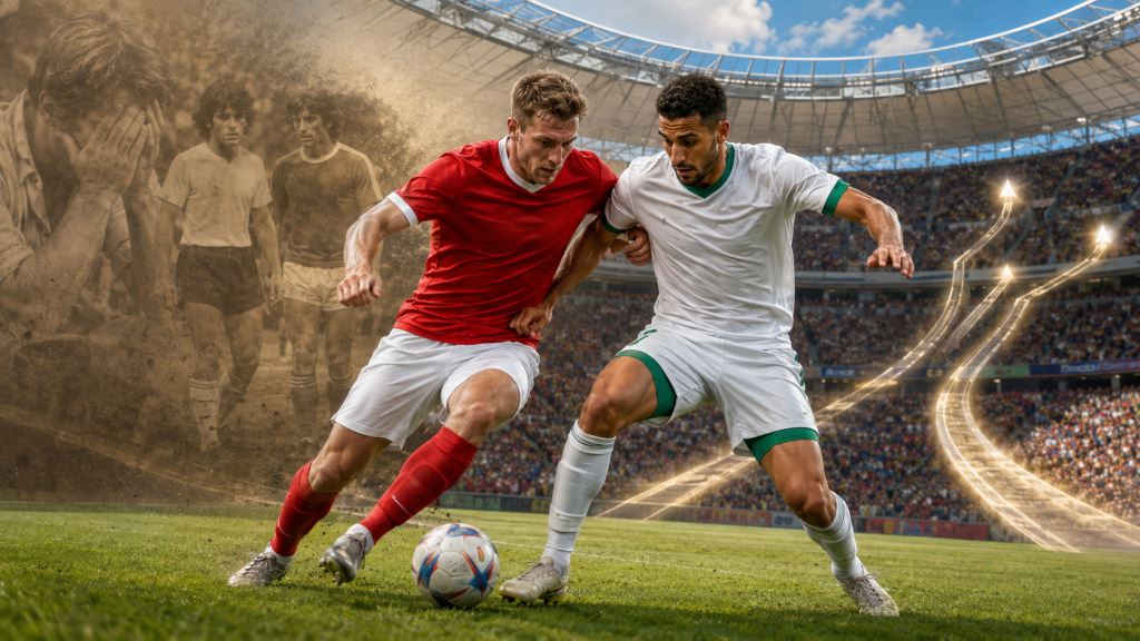 illustration IA: Autriche et Algérie dans l’ombre de Gijón avant un duel crucial du Mondial 2026 en groupe J