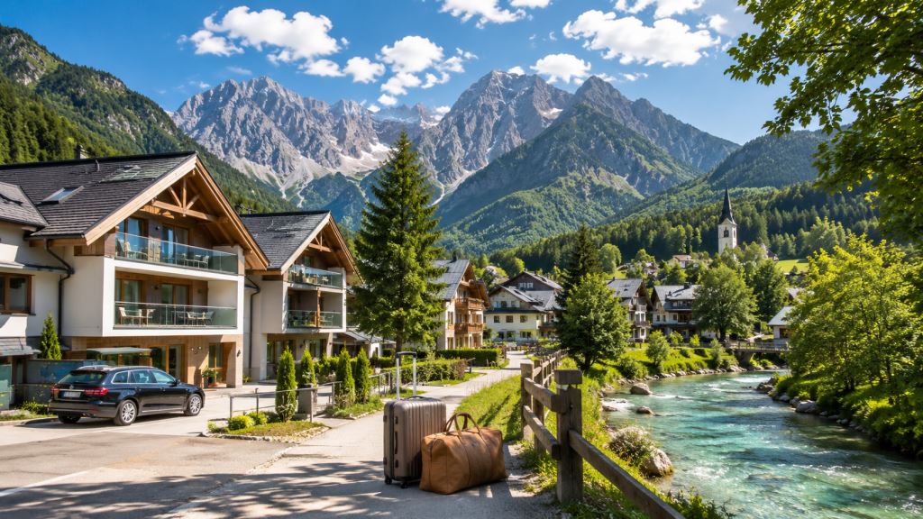 KI-Illustration: Kranjska Gora 2026: Unterkünfte, Hotels, Apartments, Parken und praktische Lagen für einen gelungenen Aufenthalt