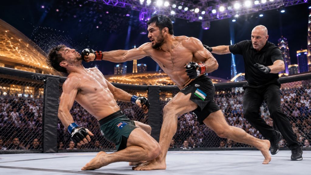 KI-Illustration: Ramazan Temirov knockt Steve Erceg in Abu Dhabi aus und startet seinen Aufstieg in der UFC-Fliegengewichtsklasse