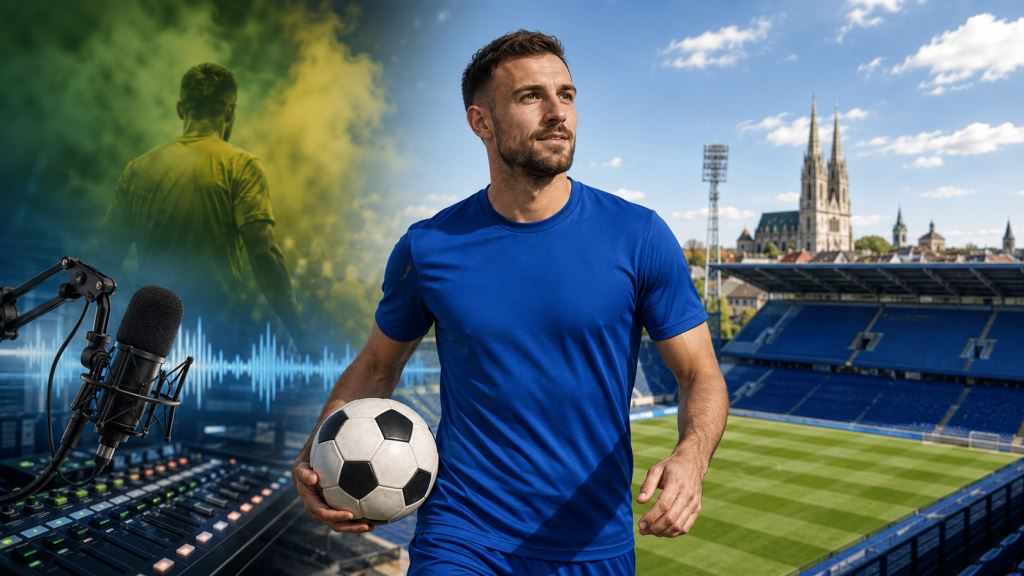 AI illustration: Dinamo sign Smail Prevljak after 15-goal Istra 1961 season and unveil him through radio-style announcement