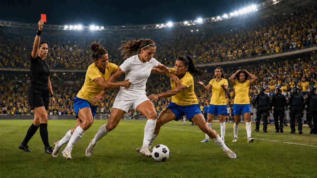 Chaos à Fortaleza : les États-Unis battent le Brésil, huit cartons rouges et police après un match féminin tendu
