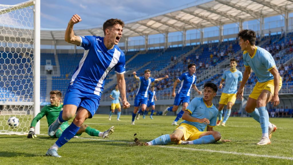 Greece U19 4-2 Kazakhstan U19 in a UEFA Under-19 qualifying thriller at Toumba Stadium in Thessaloniki