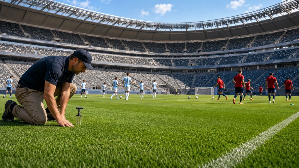 AI illustration: FIFA defends MetLife Stadium pitch before World Cup final showdown between Argentina and Spain in New Jersey