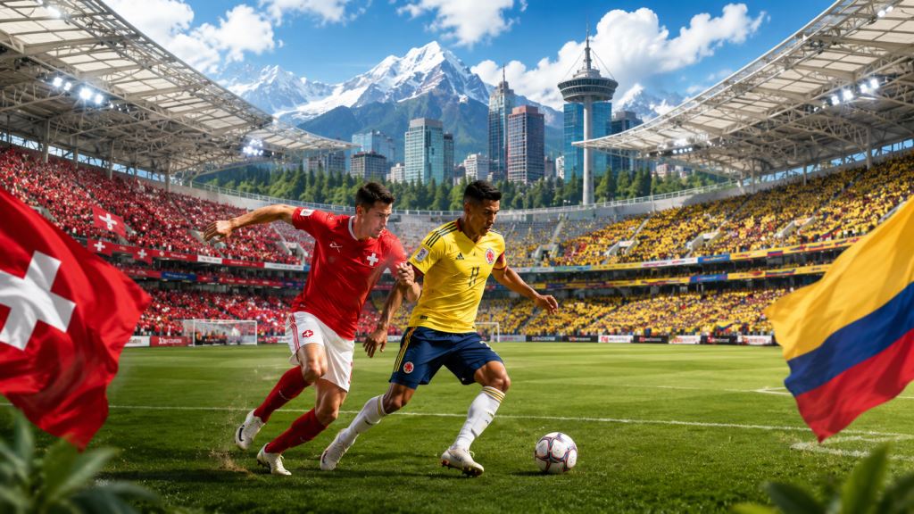 illustration IA: Suisse - Colombie à Vancouver pour un quart de finale du Mondial 2026 face à l'Argentine ou l'Égypte