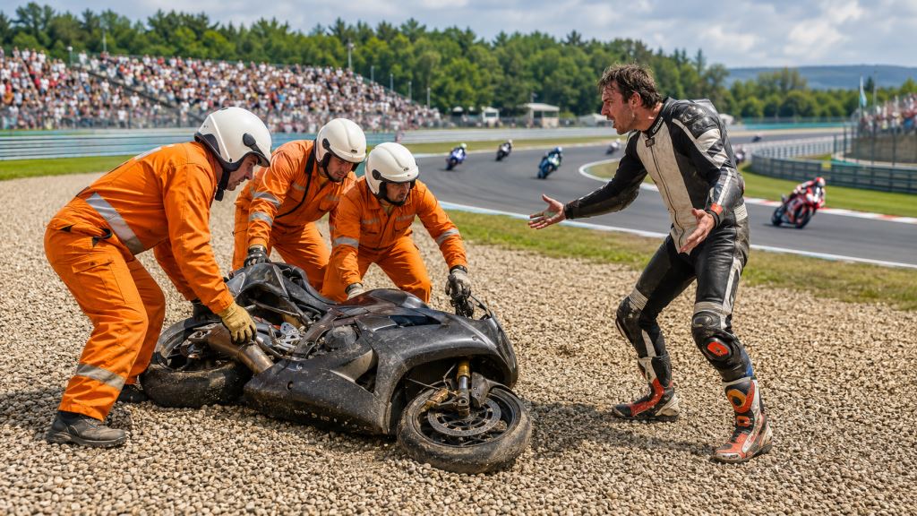 KI-Illustration: Marco Bezzecchi in Brünn nach Zwischenfall mit Streckenposten gesperrt, MotoGP-Titelkampf unter Druck