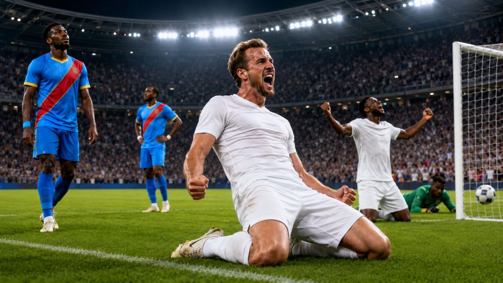 KI-Illustration: Kanes spätes Comeback gegen DR Kongo in Atlanta bringt England ins Achtelfinale mit Mexiko nach frühem Schock