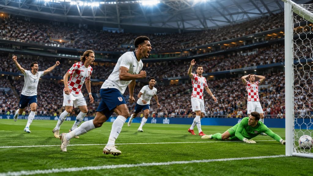 KI-Illustration: Kroatien startet mit Niederlage gegen England in Torfestival der Gruppe L in Dallas