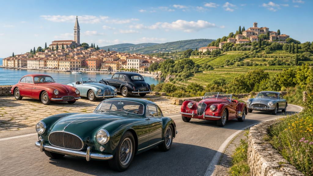 Die Histria Classic Rallye in Rovinj bringt ein Wochenende historischer Fahrzeuge, Fahrten durch Istrien und eine öffentliche Oldtimer-Ausstellung