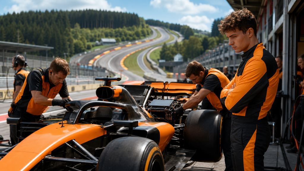 AI ilustracija: Lando Norris kažnjen s deset mjesta u Belgiji nakon promjene ključne elektroničke komponente McLarena