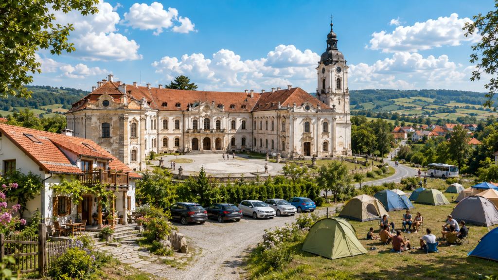 KI-Illustration: Bontida 2026: Unterkünfte, Hotels, Apartments, Parken, Anreise und praktische Tipps zum Schloss Bánffy