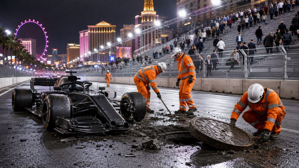 KI-Illustration: Formel 1 in Las Vegas: 3,05-Millionen-Dollar-Vergleich wegen Trainingschaos und geräumter Tribünen 2023