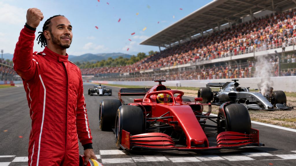 illustration IA: La première victoire de Lewis Hamilton avec Ferrari à Barcelone relance la lutte pour le titre F1 2026