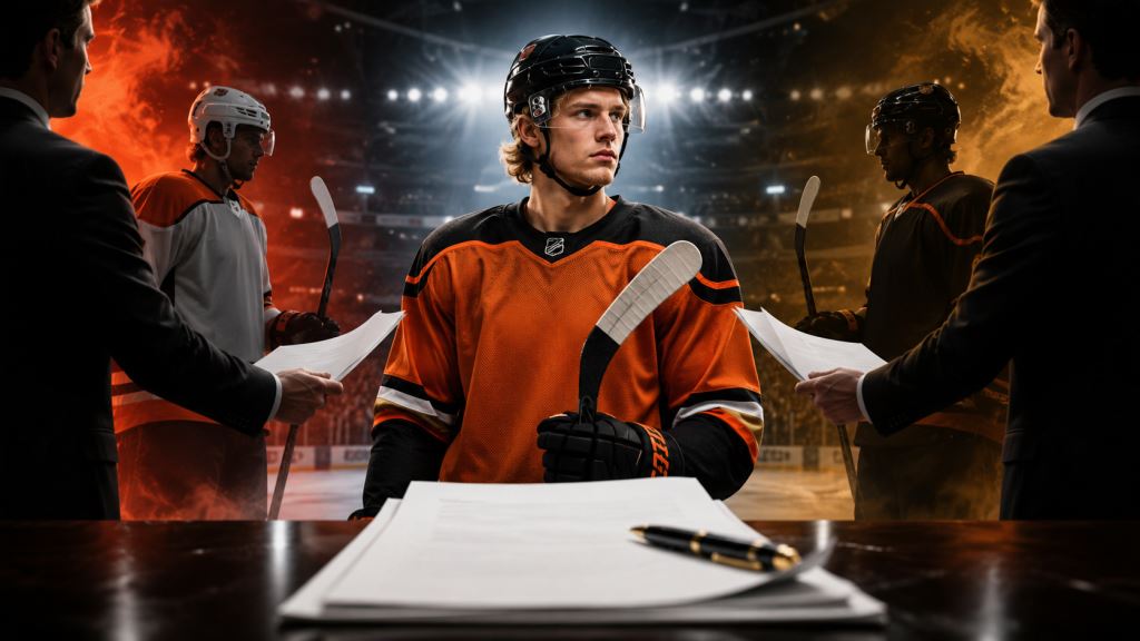illustration IA: Les Flyers secouent la NHL avec une offre de 90 millions de dollars pour Leo Carlsson et Anaheim Ducks