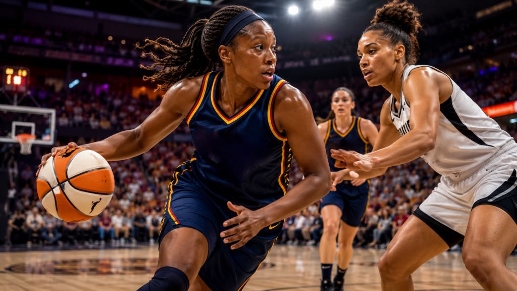 AI illustration: Indiana Fever stun Las Vegas Aces 84-68 at T-Mobile Arena with a major WNBA regular-season statement
