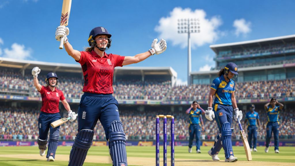 ilustración con IA: Inglaterra – Sri Lanka 219/1-132 en el debut del ICC Women's T20 World Cup con century de Wyatt-Hodge