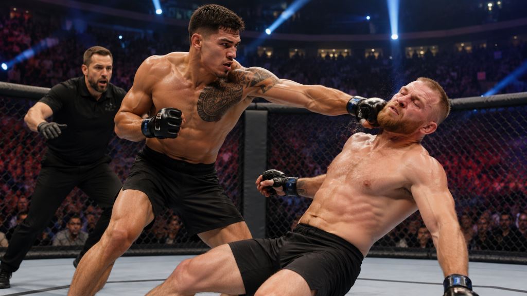 AI illustration: Navajo Stirling knocks out Jan Błachowicz in Belgrade and surges toward the top of UFC light heavyweight