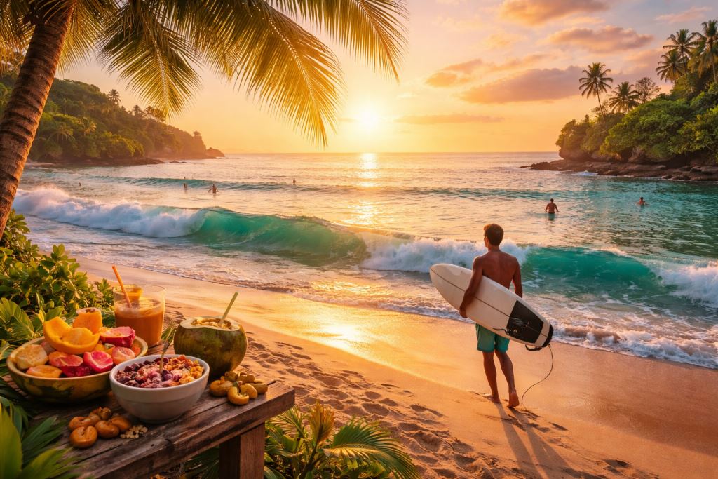 Ein Tag auf Bali: Sonnenaufgang, Surfen und ein ruhiger Abend auf einer Insel, die Wellen, Erholung und tropische Wärme verbindet