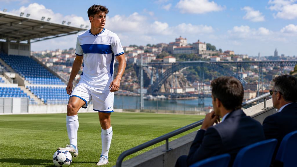 KI-Illustration: Portos Interesse an Osijeks jungem Verteidiger Kolarik: langer Vertrag im Fokus des HNL-Transfermarkts