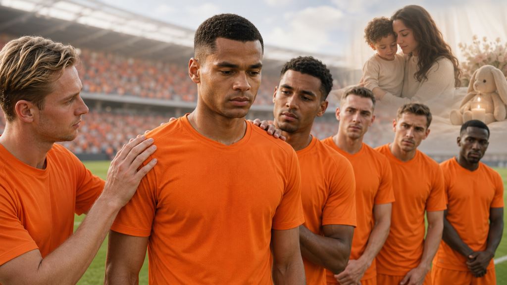 KI-Illustration: Niederlande stehen Cody Gakpo nach Familientragödie im Druck der Weltmeisterschaft und Teamfokus bei