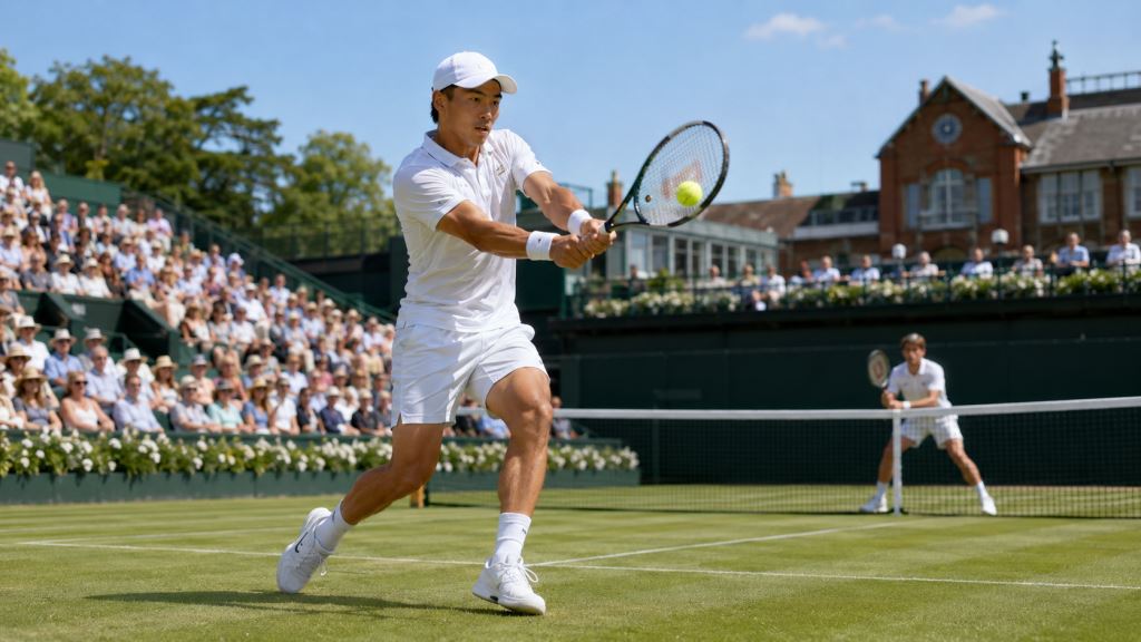 ilustracja AI: Brandon Nakashima pewnie pokonał Ignacia Busego i awansował do ćwierćfinału ATP Queen's Club w Londynie