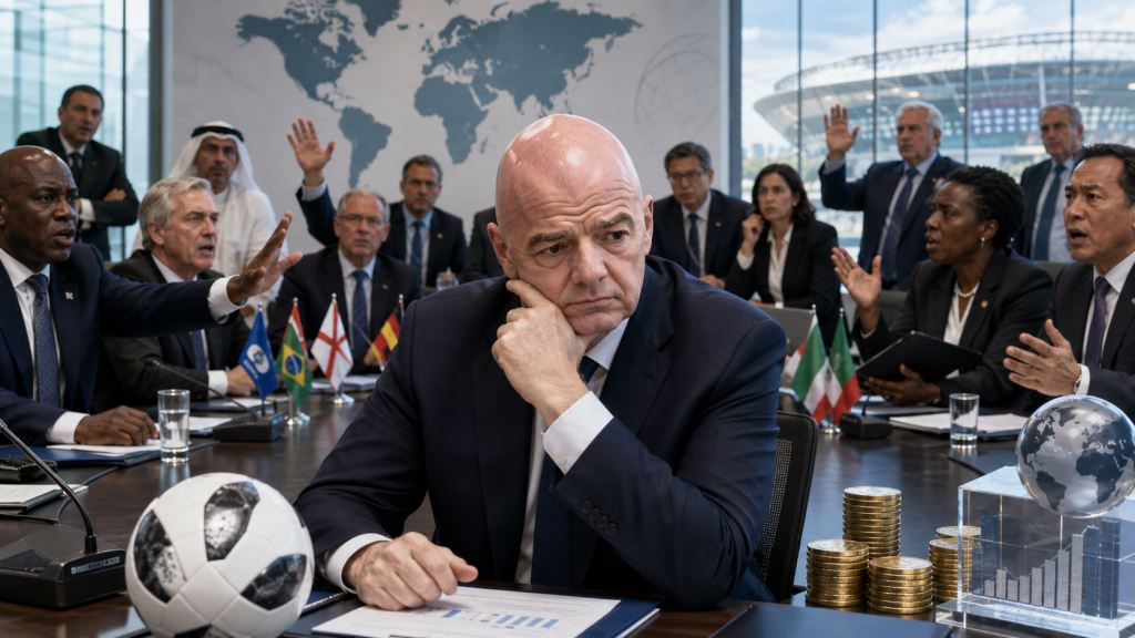 KI-Illustration: Infantino unter Druck: 90 Verbände lehnen FIFA-Plan ab, die Wahl 2027 wird zum entscheidenden Machtkampf