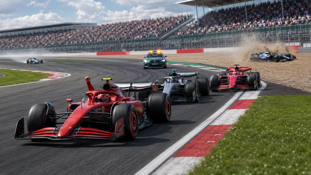 AI illustration: Leclerc wins chaotic Silverstone as Ferrari beats Russell and Hamilton after late safety car finish drama