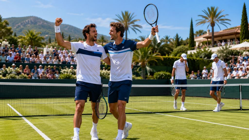 KI-Illustration: Arribagé und Olivetti gewinnen ATP Mallorca 2026 im Doppel nach Super-Tie-Break mit 11:9