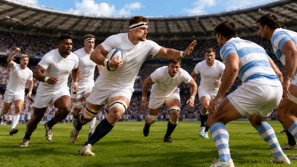 ilustración con IA: Inglaterra contra Argentina en Nations Championship con el mismo XV inicial y Jamie George como capitán