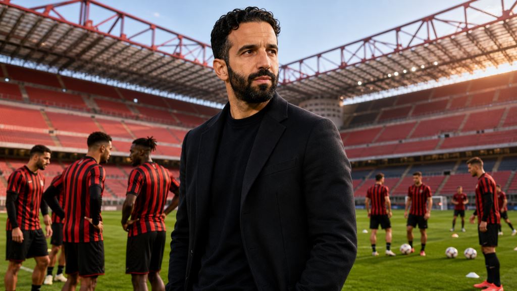 AI illustration: Rúben Amorim takes over AC Milan after Allegri and Champions League setback at San Siro