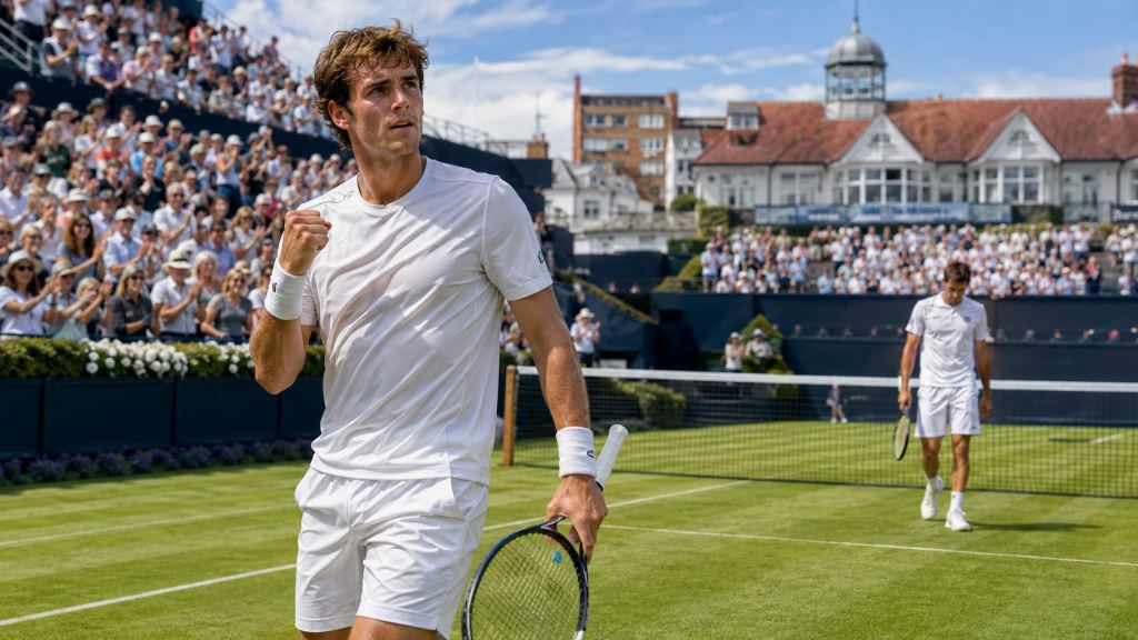 KI-Illustration: Arthur Fery besiegt Roman Andres Burruchaga nach spätem Comeback bei ATP Eastbourne 2026
