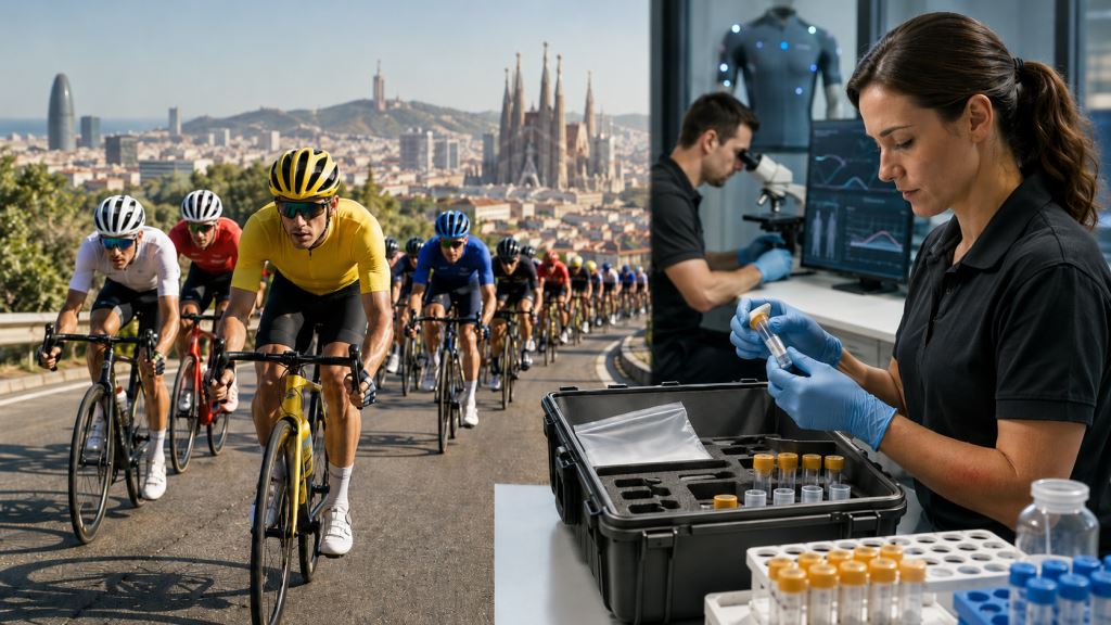 ilustración con IA: Tour de France 2026 bajo control antidopaje de la ITA, de la salida en Barcelona a la etapa final en París