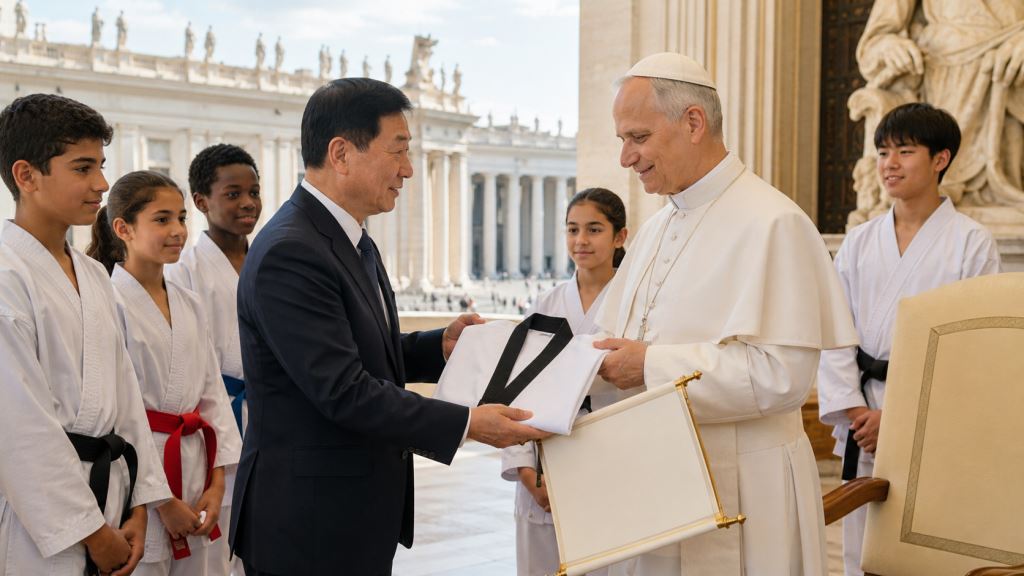 Honorary 10th Dan for Pope Leo XIV at the Vatican with World Taekwondo and young refugee camp athletes