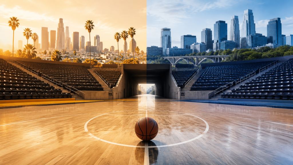 ilustración con IA: LeBron James y Minnesota Timberwolves en el centro del mercado NBA tras salir de Los Angeles Lakers este verano