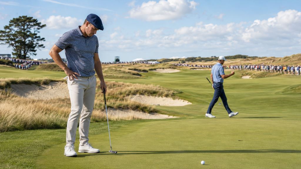 ilustración con IA: U.S. Open 2026: DeChambeau falla el corte, Clark lidera en Shinnecock Hills tras una dura segunda ronda