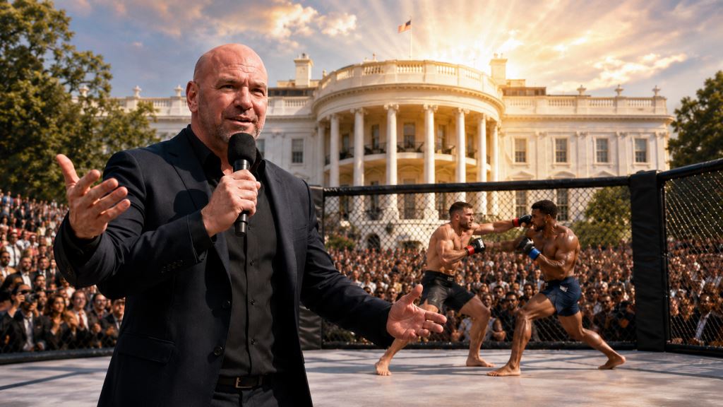illustration IA: Dana White annonce des primes UFC record pour le spectacle historique Freedom 250 à la Maison-Blanche