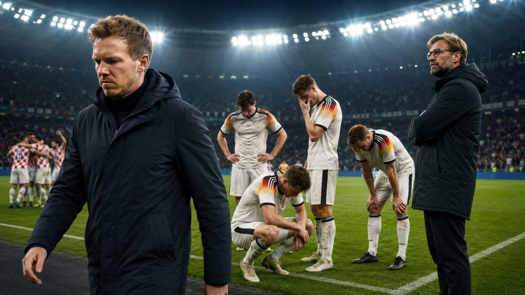 AI illustration: Nagelsmann leaves Germany after Paraguay World Cup shock as Klopp enters DFB focus for major rebuild
